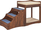 unipaws Pet Bunk Bed with Removable Step for Dog and Cat, Window Perch Seat | Multi-Level Bed with Cushion and Cat Scratch Pad, Indoor Use, Walnut