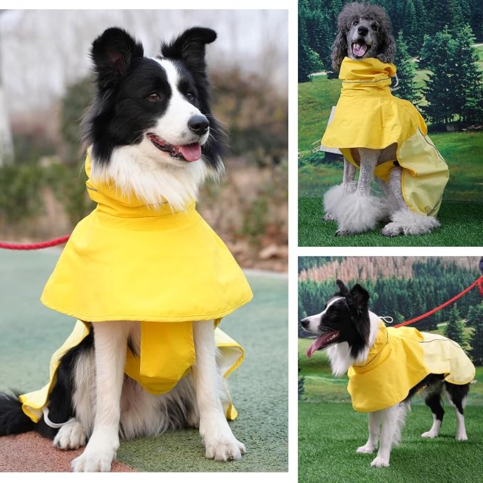 MAMORE Dog Raincoat with High Collar - Waterproof Adjustable Dog Rain Jacket, Lightweight Reflective Pet Rain Coat for Small Medium Large Dogs for Outdoor Walking Hiking(Yellow, Small)
