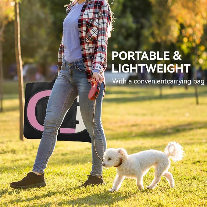 Sieidihit Dog Cat Pet Playpen Puppy Crate Cage Indoor Outdoor, Small Pink | Rest Zone for Recovering Pets New Pet Quarantine Room Portable Pop Up Easy to Set up lightweight dog Kennel with Carrying Bag