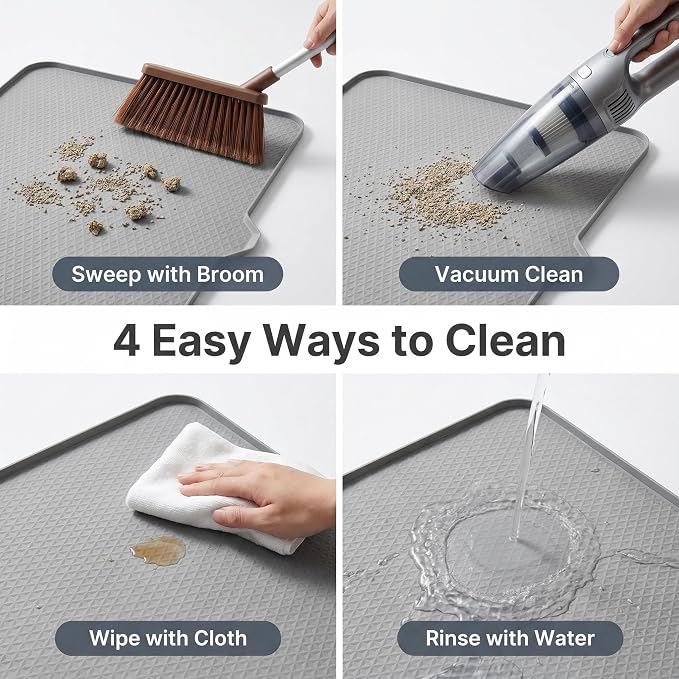 Cat Litter Mat, XL 40"x29.7" Silicone Litter Box Mat, Tilted Drain Spout | Litter Mat Fit 1-2 Boxes, Extra Wide Kitty Litter Mat, Waterproof Urine Proof, Non-Slip, Easy to Clean, High Edge