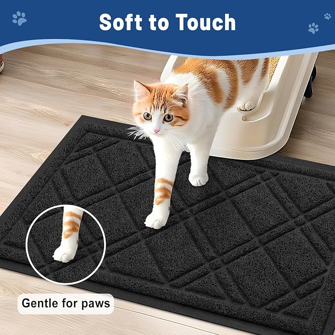 Smiry Cat Litter Box Mat 30x17, Non-Slip Water Resistant Litter Trapping Mat, Easy Clean Less Waste and Urine-Locking Cat Carpet for Indoor, Black