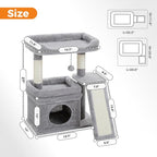 PEQULTI Cat Tree for Small Medium Cats, Gray Cat Tower for Indoor Cats | Gray aesthetic cat furniture with soft perch, private condo, natural sisal scratch post for indoor small medium kittens