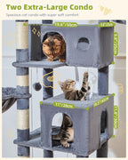Taoqimiao 76in Cat Tree, Tall Sturdy Cat Tower for Large Indoor Cats MS046G | Easy assembly, Sturdy, Multi Level, Easy Clean, Cozy Condo, Perches, Baskets, Suitable for Kittens and Adult Cats