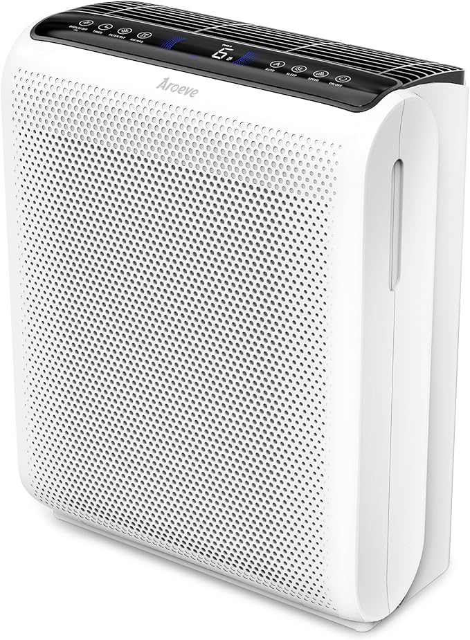 AROEVE Air Purifiers for Home with Air Quality Indication and Auto-MK07 | UV Secondary Purification, Air Quality Indication, Auto Mode, 0.3 Microns Filtration Efficiency, 1504 ft² Coverage Area