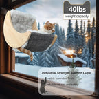 Cat Window Perch, Plywood Moon Bed with 4 Heavy-Duty Suction Cups | Ultra Plush Faux Wool Fur,Window-Mounted, Drill-Free, Up to 40 lb Support, For Small to Medium Cats, Machine-Washable Pad