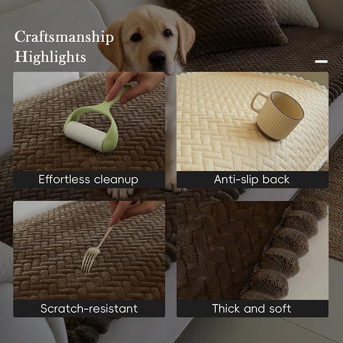 Couch Covers for Dogs, Dog Sofa Covers Washable, Dark Brown Non Slip Pet Couch Protector Blanket for 3 Cushion and Sectional Sofas