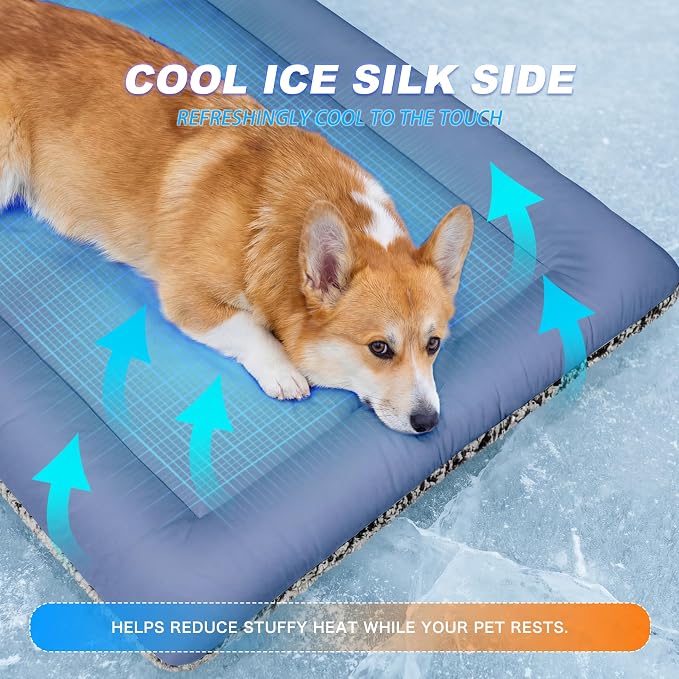 Cooling Mat for Cats, Reversible Self Warming Cat Bed, Dark Blue, 24x36 In | Cool-Touch Ice Silk Side, Plush Fleece Warm Side, Heat-Reflective Foil for Indoor Cats, Kittens, Small Dogs and Crates