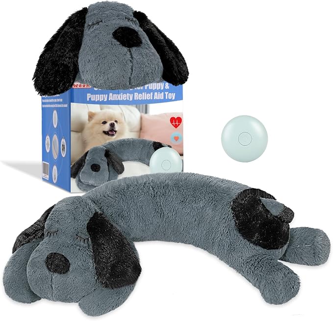 WEOK Puppy Heartbeat Toy for Separation Anxiety Relief, Heartbeat Stuffed Animal Anxiety Calming Behavioral Aid Plush Toy for Dogs Cats Pets