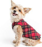 Goldpaw Stretch Fleece Dog Sweater - with Spandex for 4-Way Stretch - Soft, Comfortable Dog Coat - Machine Washable - Made in the USA - Red Classic Plaid - Size 24