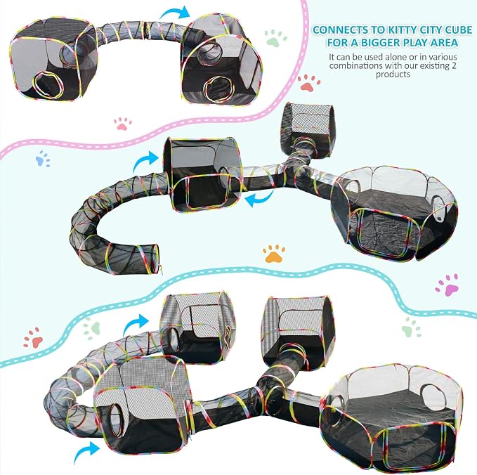 Outdoor Cat Enclosure 2-in-1, Extra Large Pop Up Cat Rolling Tent with 134" Tunnel for Indoor Cats, Expandable Foldable Cat Playpen for Backyard Camping, Fits Small Animals,1-Min Setup