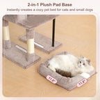 Heybly Cat Tree, 45.3" Cat Tower for Indoor Cats with Large Perch HCT202SMU | All-in-One Cat Furniture with Cozy Bed, Hidden Space Cat Condo, Comfy Hammock, Scratching Posts & 3 Pompoms, Rosy Brown