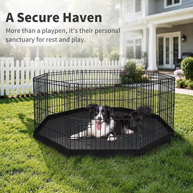 PETIME Foldable Metal Dog Exercise Pen/Pet Puppy Playpen Kennels Yard Fence Indoor/Outdoor 8 Panel 24" W x 30" H with Bottom Pad