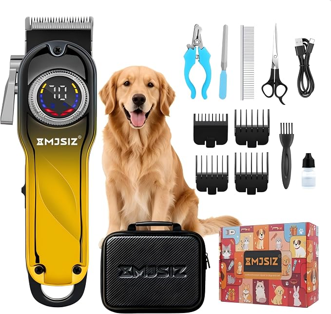Dog Clippers for Grooming Thick Hair, Pet Grooming Kit with Carry Case | LCD Display • USB-C Charging • 180-Min Runtime • Low Noise • Carrying Case • Metal Housing