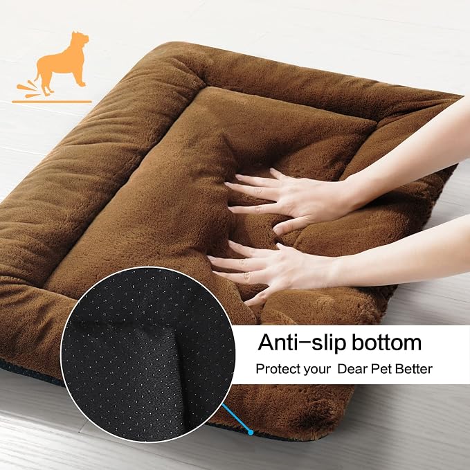 Dog Beds Crate Pad for Extra Small Dogs Ultra Soft Dog Crate Bed Washable & Anti-Slip Kennel Pad for Dogs Cozy Sleeping Mat,Brown 22inch