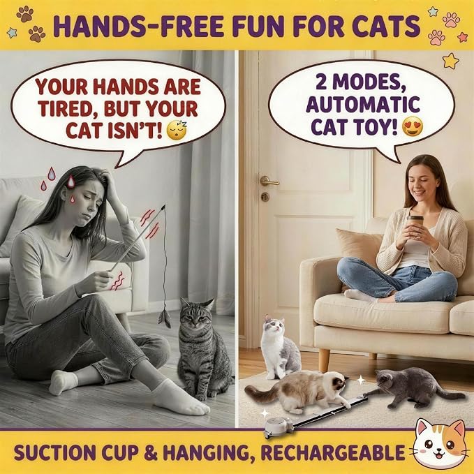2-in-1 Electric Cat Wand, Rechargeable Auto Toy, Suction & Hanging
