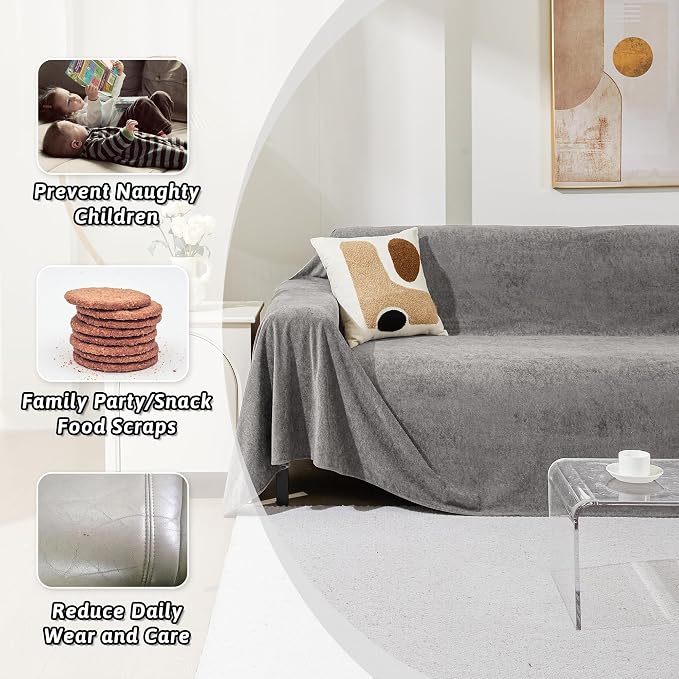 Couch Cover for 3 Cushion Sofa Washable, Cat Scratch Proof Sofa Covers, Furniture Protector L Shape Sofa Slipcovers Soft Sectional Couch Covers for Dogs, 71" x 134", Grey