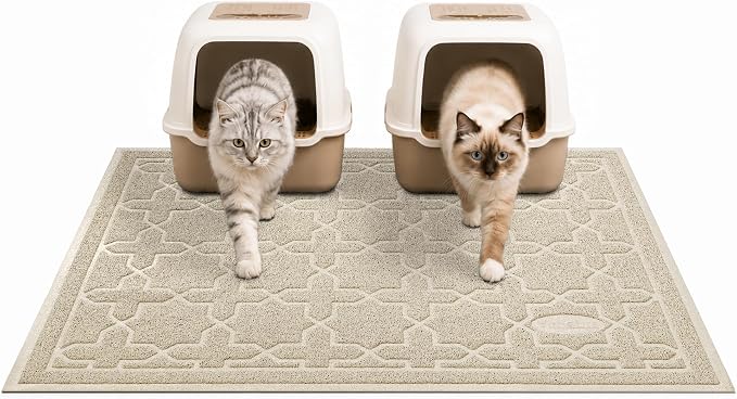 Yimobra Cat Litter Mat, Easy Clean Trapping PVC Mat, 47" x 36", Waterproof Backing, Non Slip Bottom, Scatter Control Pad for Litter Box, Beige