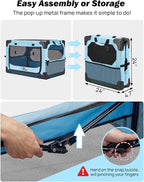 JOYTUTUS Collapsible Dog Crate, 32 Inch Portable Pet Crate for Car, Travel Dog Kennel Foldable Dog Crate for Large Dog 50lbs, Soft Cat Carrier Fit for Indoor & Outdoor/Trunk (Blue)