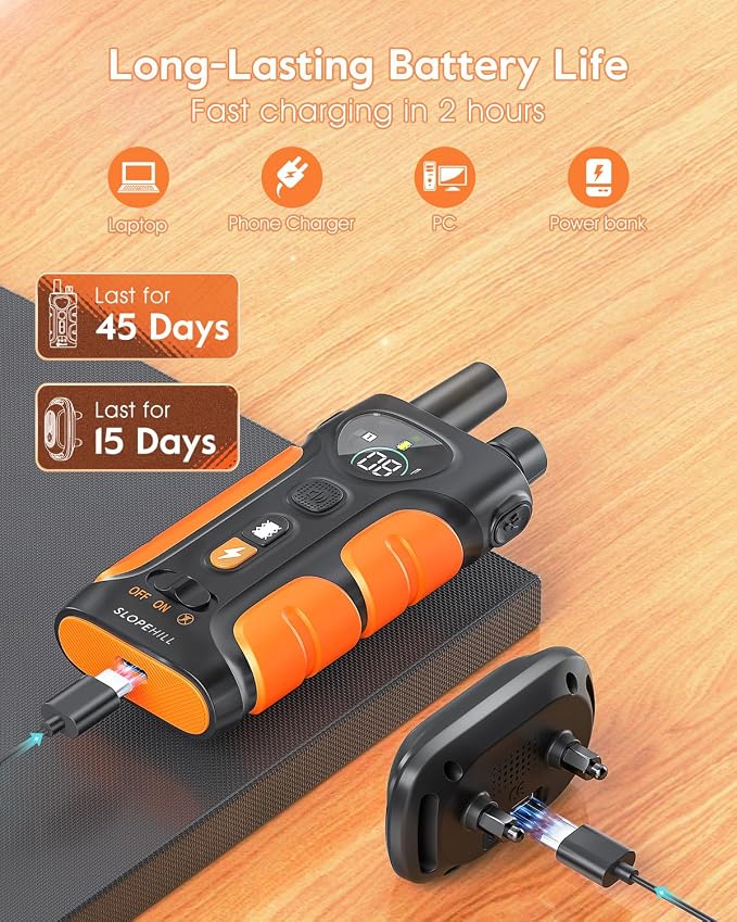 SLOPEHILL Dog Shock Collar,4200FT Dog Training Collar with Remote,Orange | IP68 Waterproof e Collar with Beep,Vibration,Safe Shock,Light,No Shock Mode,Shock Collar for Small Medium Large Dog 8-140lbs