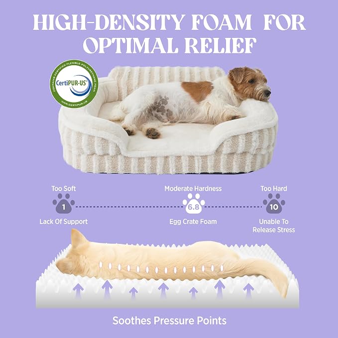LE SURE Cute Cozy High Back Orthopedic Dog Beds Large Sized Dog,35" Beige | Waterproof Pet Bed with Sides, Aesthetic Comfy Egg-Crate Foam Pet Couch Sofa, Removable Washable Cover, Non-Slip Bottom