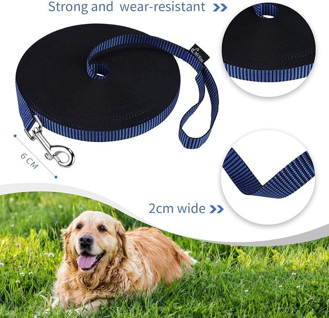 Hi Kiss Dog/Puppy Obedience Recall Training Agility Lead - 15ft 20ft 30ft 50ft 100ft Training Leash - Great for Training, Play, Camping, or Backyard(50ft,Black_Blue)