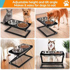 Elevated Dog Bowl, Adjustable Height and Tilt Angle Dog Bowl Stand | Precisely Adjust Height And Tilt Angle, Easy To Clean, Equipped With 2 Stainless Steel Food Bowls, Sturdy And Durable.