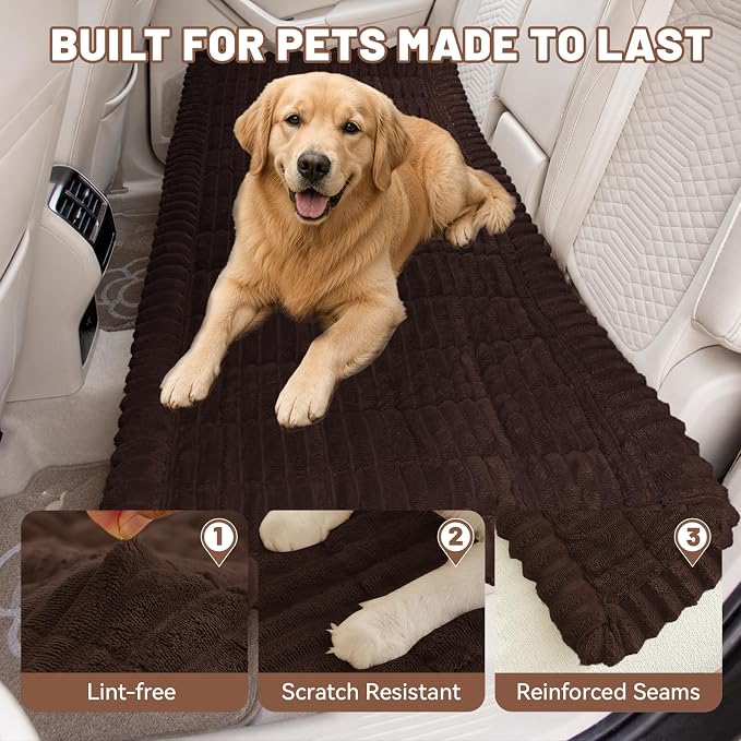 Dog Car Seat Waterproof Bed Cover Nonslip Car Back Seat Soft and Comfortabl | Pet Bed Mat Car Blanket for Travel Backseat Extender Seat Covers Dog Bed for Cars Trucks and SUVs (Dark Brown 23.6” x 51”)