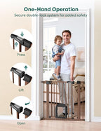 Babelio Baby Gate with Adjustable Cat Door, CatPrivilege III, 29-43" | Auto-Close, Pressure Mounted, Dual Lock, Durable Dog Gate For Stairs & Doorways, Keeps Pets Contained, Black Wood Pattern