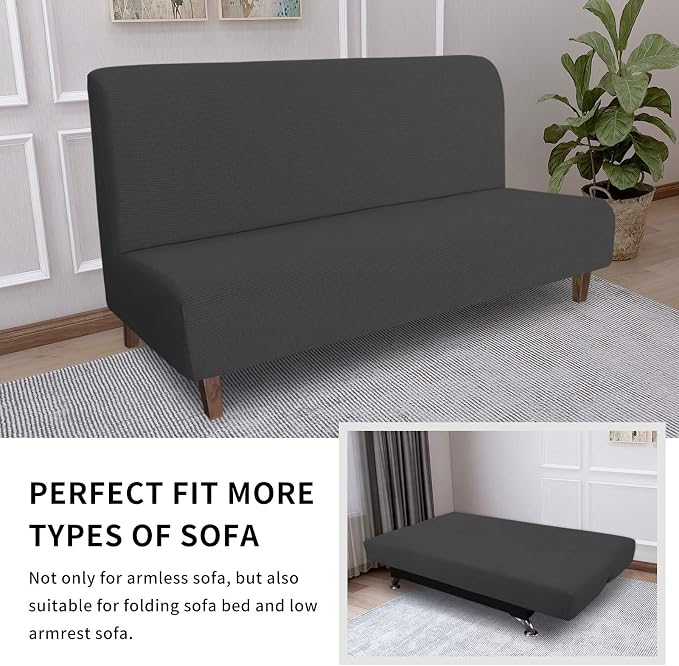 Easy-Going 100% Waterproof Futon Cover, Stretch Futon Slipcover Large | Dual Waterproof Armless Futon Couch Cover, Leakproof Sofa Bed Furniture Protector for Kids Pets Dog Cat, Dark Gray