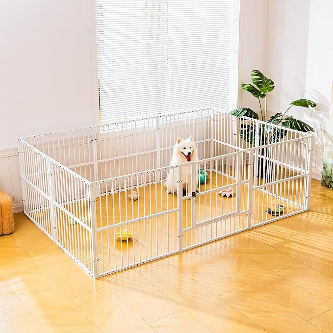 Dog Playpen 32" Height – Heavy Duty, Foldable | 25mm Steel Tubes, 40.8 lbs sturdy frame, rubber non-slip feet, indoor & outdoor, tool-free assembly, Small & Medium Dogs