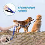 PetBonus Double Dog Leash, No Tangle Dual Leash, Reflective Walking Training Lead, 4 Comfortable Padded Handles for 2 Dogs with Collapsible Bowl and Waste Bags (Blue, Large) | 4 Comfortable Padded Handles, Adjustable, Reflective, For Two Large Medium D...