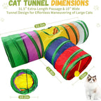 Cat Tunnel,Cat Tunnels for Indoor Cats Interactive, Pet Tunnel Toys for Cats Kitten Rabbits,3 Way Collapsible,Rainbow L 32" T Shape