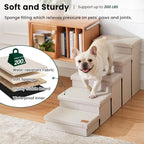 Love's cabin Dog Stairs for High Bed, Foldable Pet Stairs for Small Medium or Large Dogs Puppy with Storage for Bed or Couch, Cat Dog Steps Ramp with Zip up to 200 lbs, Beige, 5 Steps