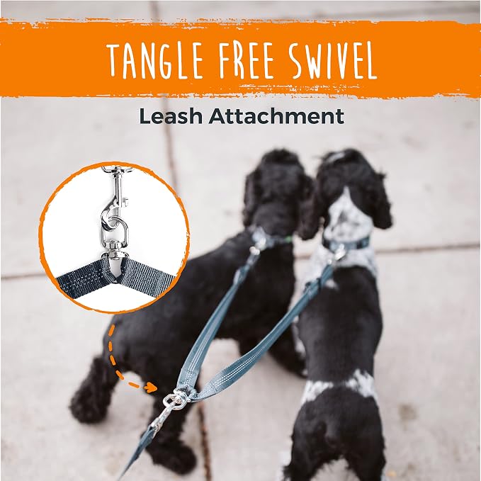 Mighty Paw Double Dog Leash, No Tangle Adjustable Split Lead for Two Dogs | Fits 0-100 Lb, 16-24 In Range, Reflective Stitching, Waterproof, Neoprene Padded Handle
