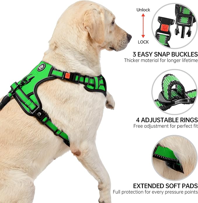 NESTROAD No Pull Dog Harness,Adjustable Oxford Dog Vest Harness with Leash,Reflective No-Choke Pet Harness with Easy Control Soft Handle for Large Dogs(X-Large,FluorescentGreen)