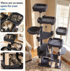 Hey-brother Cat Tree Tower, Wide Base, 5 Platforms for Multi-Cats, MPJ074G | 72.8 Inches Tall Furniture, 5 Plush Beds, Large Condo, Big Hammocks, Sisal Scratching Posts, for Indoor Adult Cat, Smoky Gray