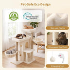 Heybly Cat Tree with Reinforced Big Base, 41.3 in Sturdy Cat Tower HCT075MJ | Indoor Cat Furniture Featuring 2 Roomy Platforms, Double Condos, 2 Cozy Baskets, Full Sisal Scratching Posts, Beige