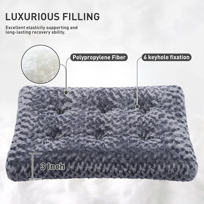 KSIIA Washable Dog Bed Deluxe Plush Dog Crate Beds Comfy Kennel Pad Anti-Slip Pet Sleeping Mat for Large, Jumbo, Medium, Small Dogs Breeds, 29" x 21", Dark Grey