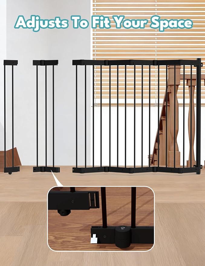 No Pawblems Retractable Safety Gate, 45" Wide Metal Adjustable Dog Gate for Doorways, Stairs & Hallways, 30" Tall, Auto Retract Design, No Bottom Bar, Black