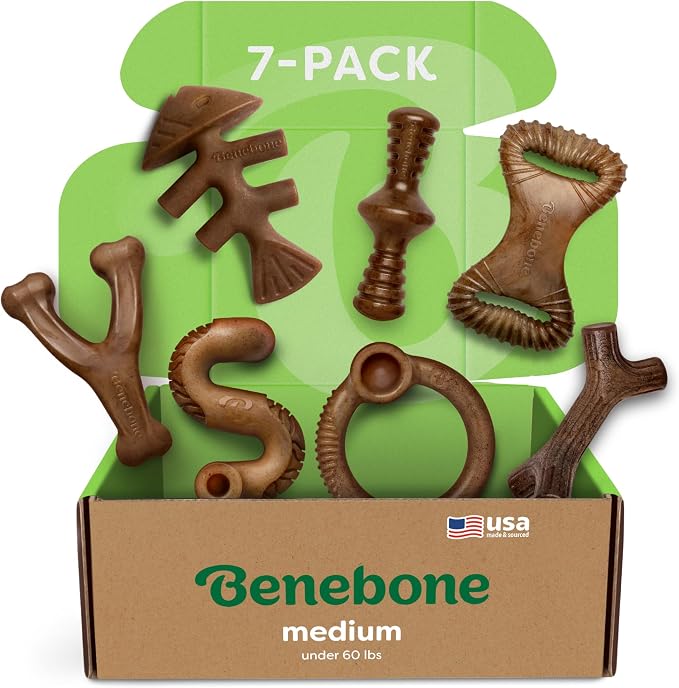 Benebone 7-Pack Dog Chew Toys for Aggressive Chewers, Dog Bones, Medium