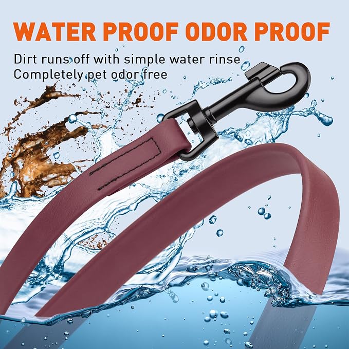 Dogline Biothane Waterproof Dog Leash Strong Coated Nylon Webbing with Black Hardware Odor-Proof Easy to Clean High Performance for Small or Large Dogs Made in USA 4 or 6 ft Lead, Merlot Burgundy