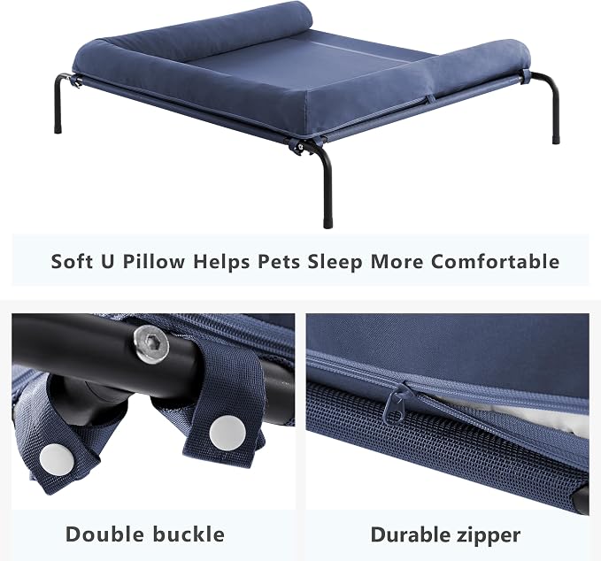 Cooling Elevated Dog Bed for Large Dogs, Portable Indoor & Outdoor Raised Dog Bed with Breathable Mesh, Chew Proof Pet Hammock Cots with Removable and Waterproof Bolsters