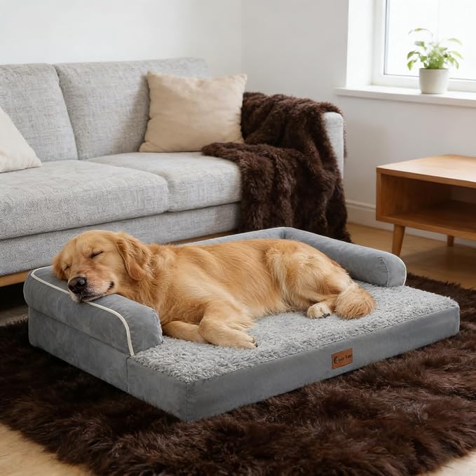 Waterproof Orthopedic Dog Bed for Medium Dogs, 35x22in, Grey | Orthopedic Foam Relieves Joint Pressure, Bolsters Supports Head And Neck, Washable Cover, Non-Slip Bottom