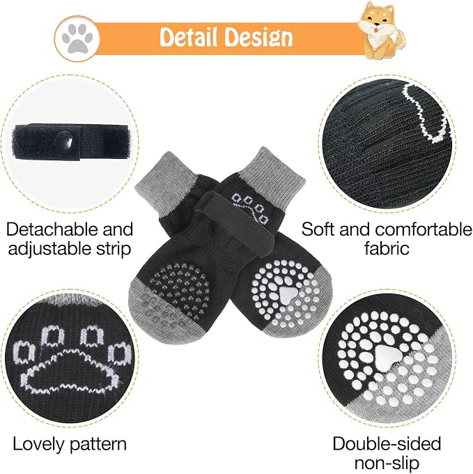 SCENEREAL Anti Slip Dog Sock to Prevent Licking Paws for Hardwood Floors, Boots & Paw Protector Shoes for Hot/Cold Pavement with Grippers, Double Sides Grips for Small Medium Large Senior Dogs