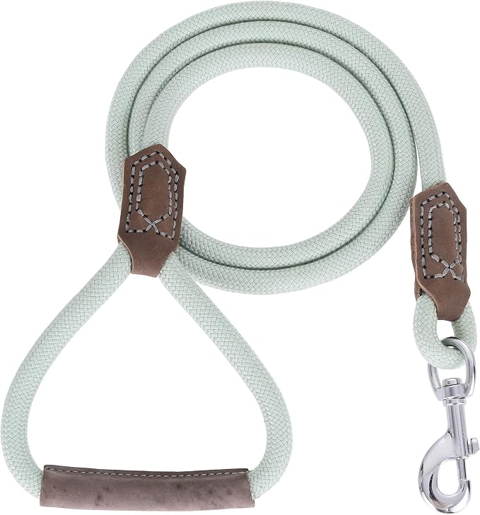 Mile High Life Dog Leash with Genuine Leather Handle, 6 FT/5 FT/4 FT | Leather Grip Rope Leash, Heavy Duty 360° Swivel Metal Clasp, for Small Medium & Large Dogs