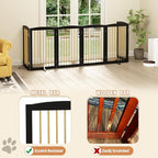 PUPETPO Freestanding Pet Gate for Dogs, Indoor Wooden Dog Gate for House, Extra Wide Foldable Dog Gate for Stair, Doorway, Hall, Support Feet Included, 120 Inch Wide, 6 Panels 32",Black&Gold