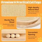 Cat Scratcher, Sisal Scratching Pad Kitten Cat Ball Track Toy | 3 Spring Plush Toys for Chasing Hunting Exercise, Round Wooden Non-Slip Cat Scratchers for Indoor