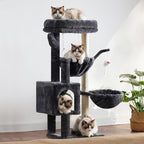 Heybly Cat Tree, 40" Tower with All-Sisal Wrapped Scratching Post HCT006SG | Cat Tower for Indoor Cats, Cat Condo with Soft Platform, 2 Baskets and Dangling Toy, Smoky Gray