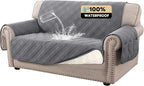 100% Waterproof Loveseat Covers for 2 Cushion Couch Sofa Covers Waterproof and Washable Sofa Slipcover with Side Pocket Furniture Protector with Elastic Straps(Loveseat 48", Grey)