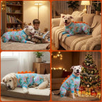 LovinPet Large Dog Pajamas, Four-Leg Stretch Onesie Bodysuit, Lightweight UV-Shielding Pajamas, Anti-Lick Calming Recovery Suit for Surgery, Pull-On for Medium and Large Breeds,Green Orange,3XL